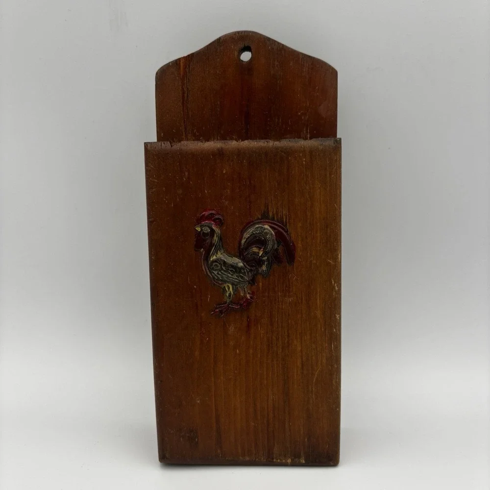 Vintage Victor Goldman Wood Knife Holder Copper Rooster Accent 5-Slots WallMount